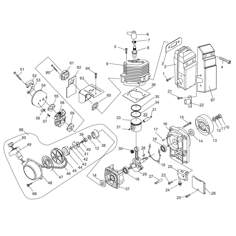 Despiece de Motorsoplador SENSEI BPB-650 parte Motor