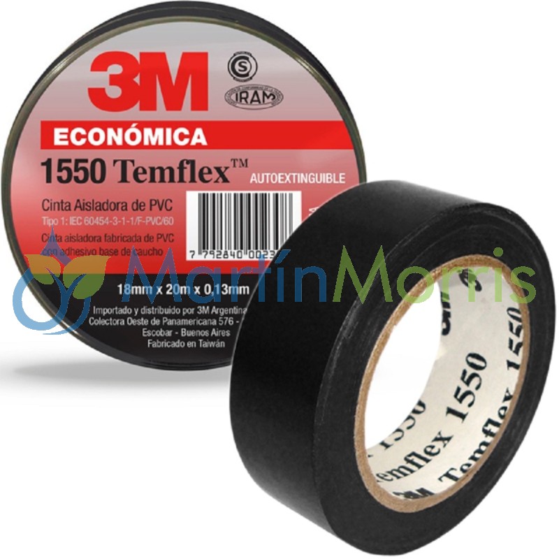 Cinta Aisladora Negra 3M Temflex 165 (comun) Rollo 19mm x 20 metros