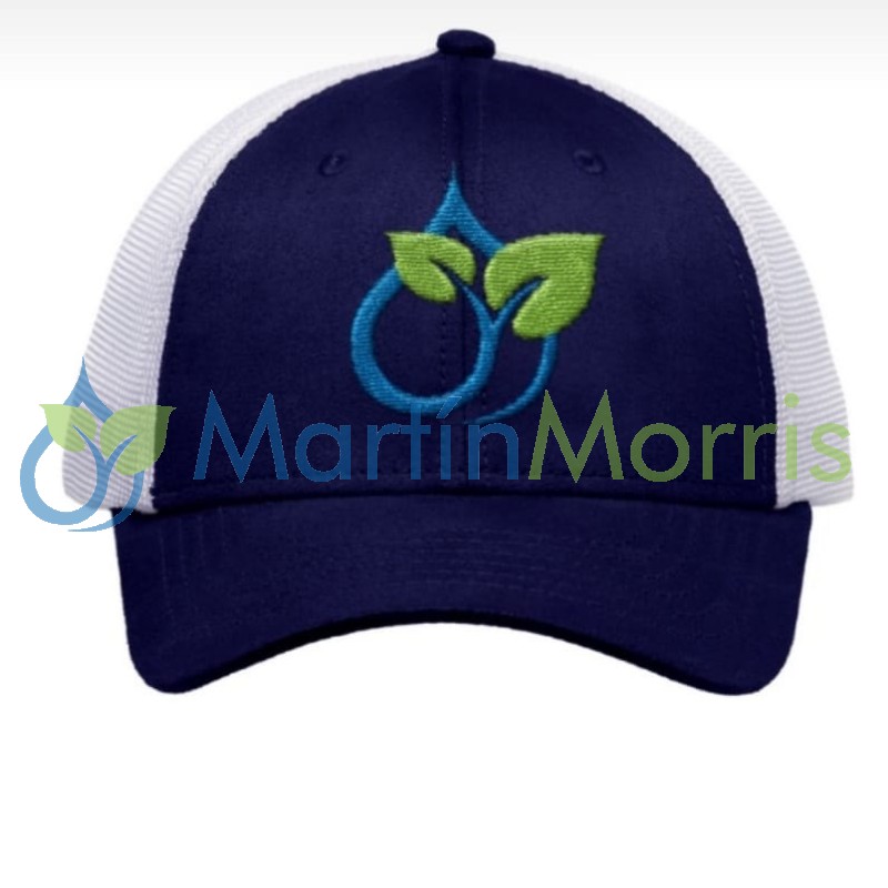 Gorra martinmorris tipo trucker color azul y blanca con logo-1